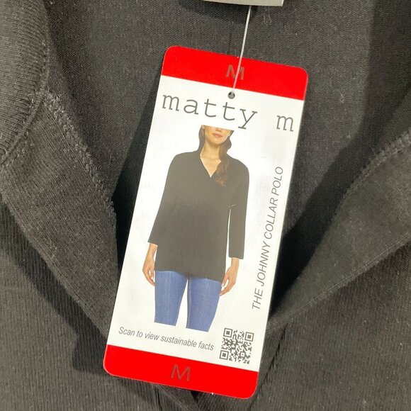 NEW Matty M Women's M Black Johnny Collar Sleeve Polo Shirt 3/4 Sleeve - Picture 6 of 8